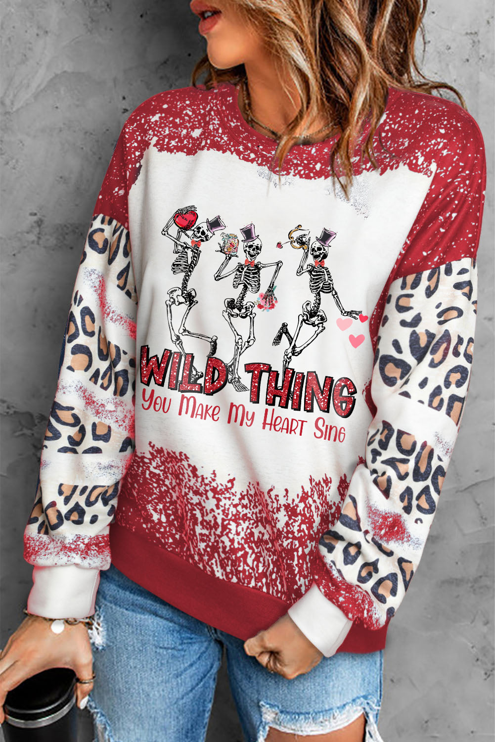 Merry Christmas Multi Tree Print Leopard Sleeve Sweatshirt