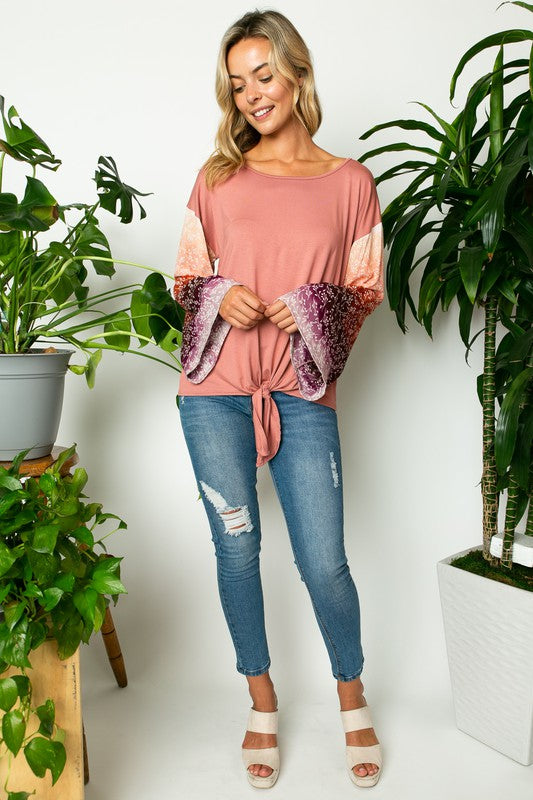 TIE DYE OMBRE MIXED WIDE SLEEVE TOP