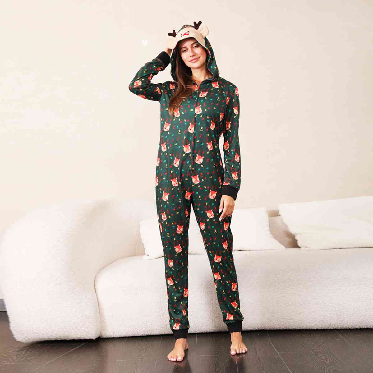 Printed Hooded Long Sleeve Jumpsuit