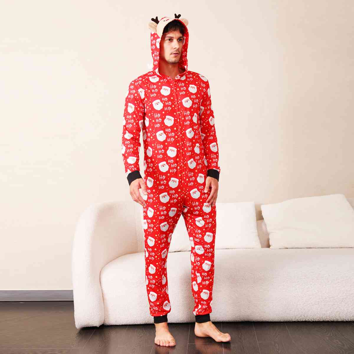 Santa Print Hooded Jumpsuit