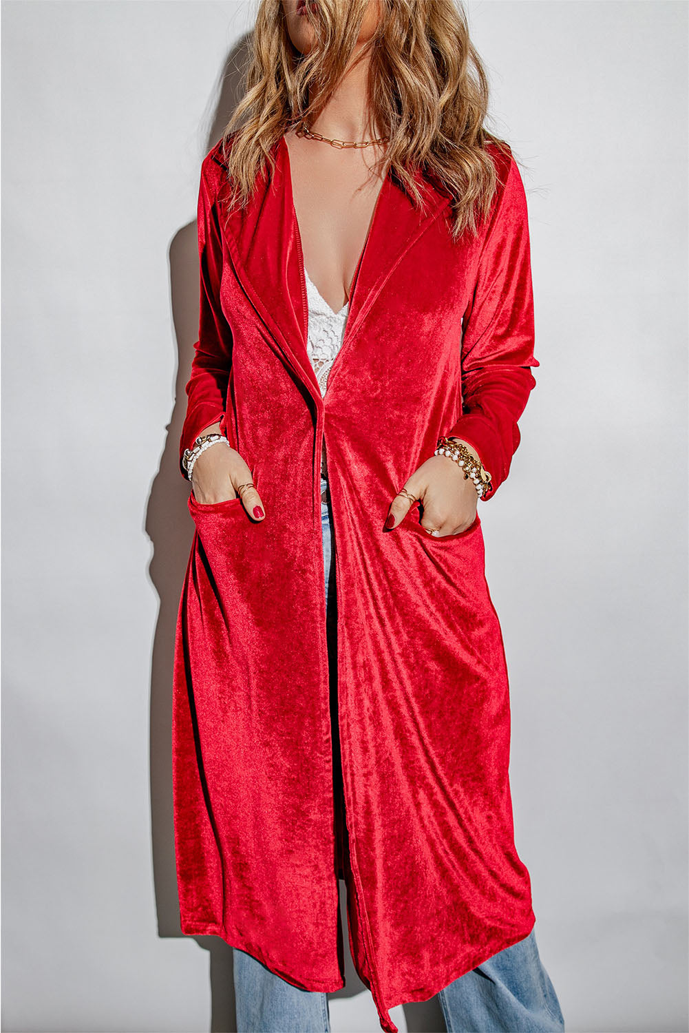 Retro Velvet Long Sleeve Pocket Coat