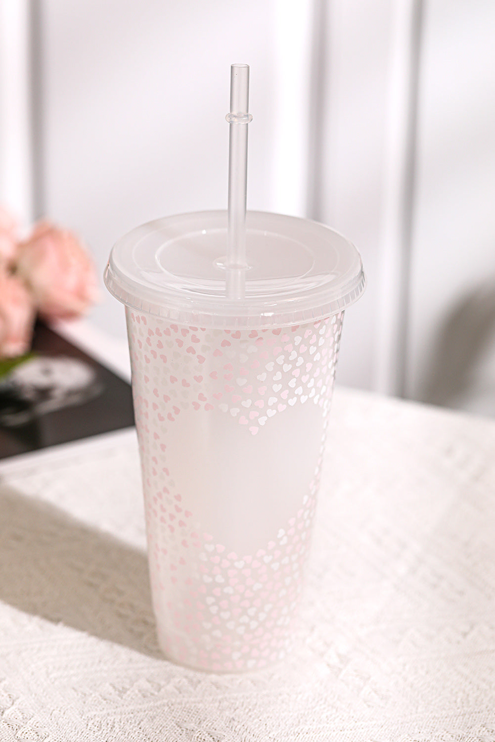 5pcs/pack Valentine Heart Print Plastic Straw Cup