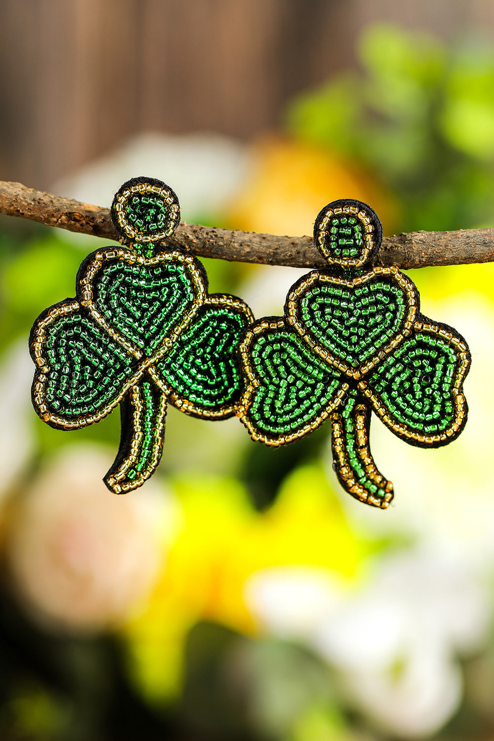 Rice Bead Clover St. Patricks Day Earrings