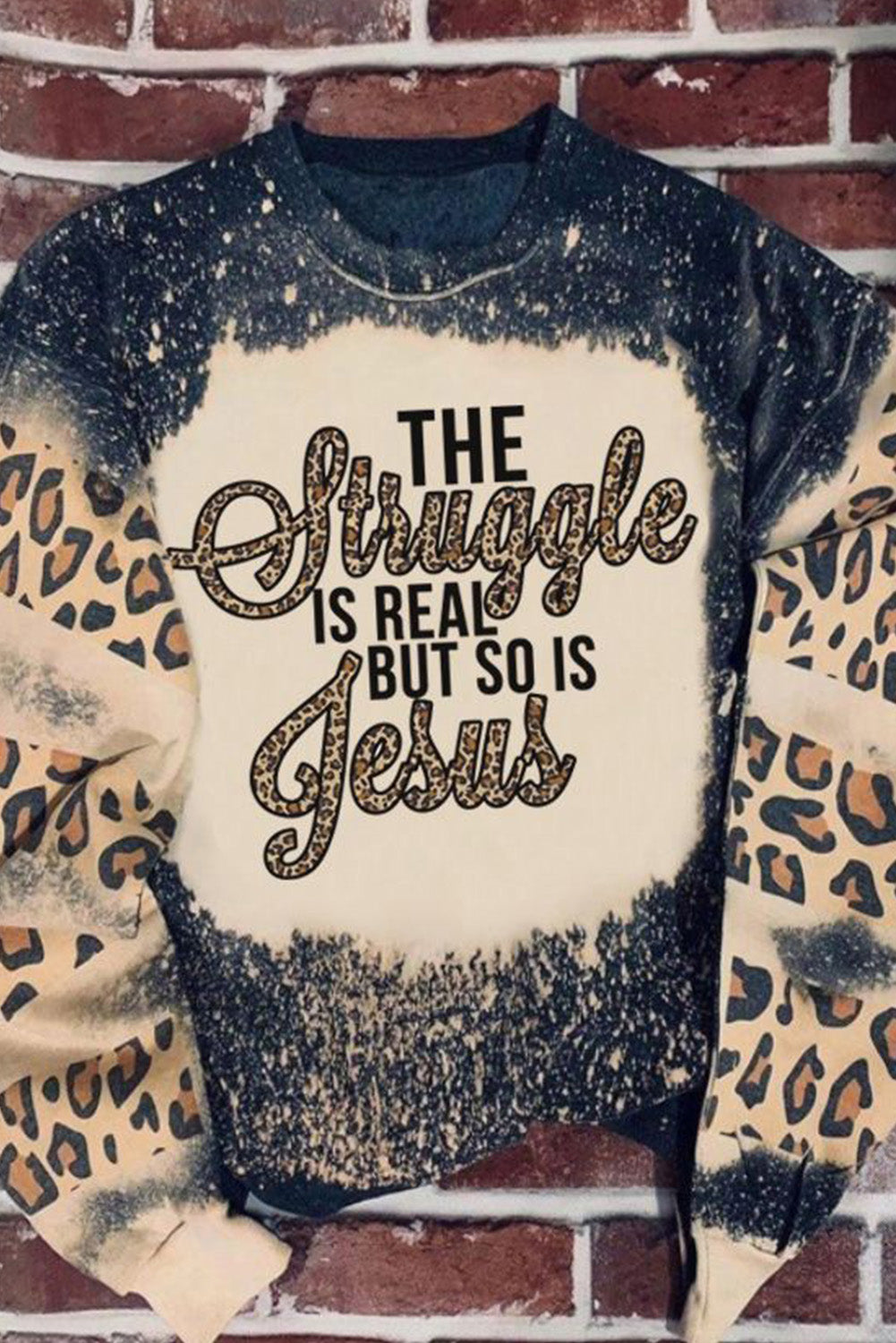 Merry Christmas Multi Tree Print Leopard Sleeve Sweatshirt