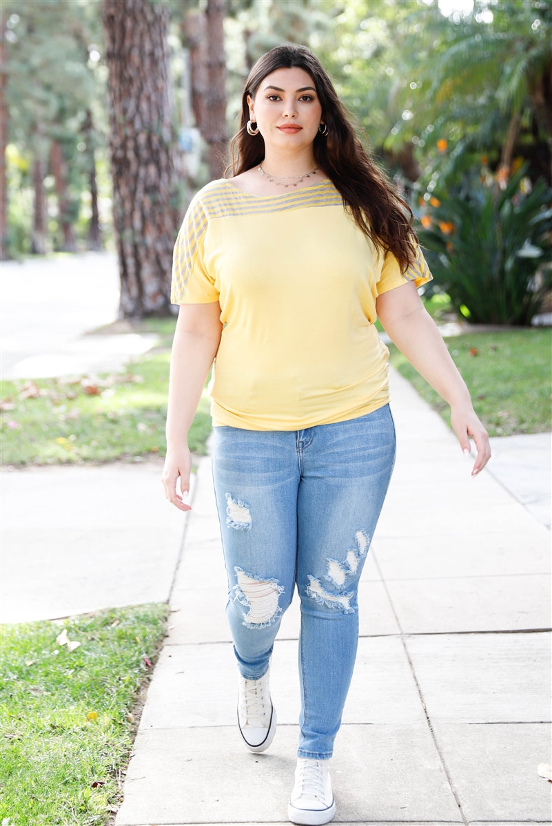 Plus Stripe Short Sleeve Top