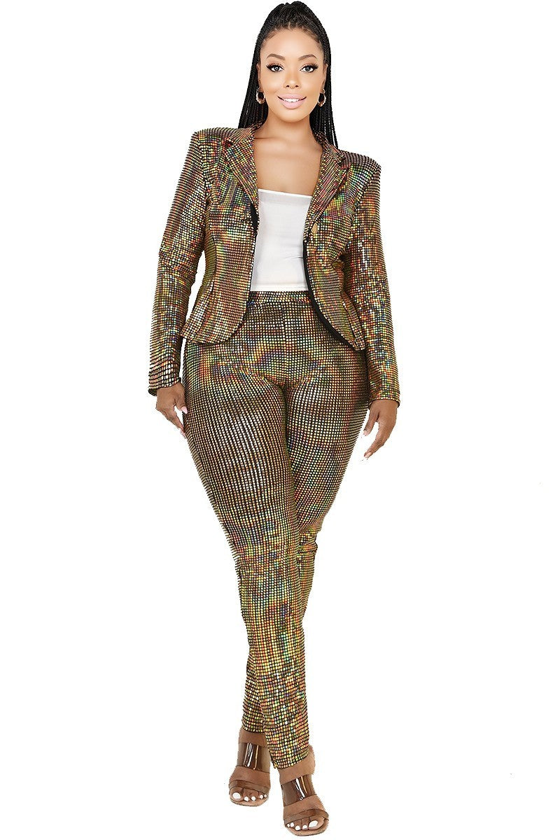 Charleston Nights Plus Disco Metallic Sequins 2 Piece Jacket Set