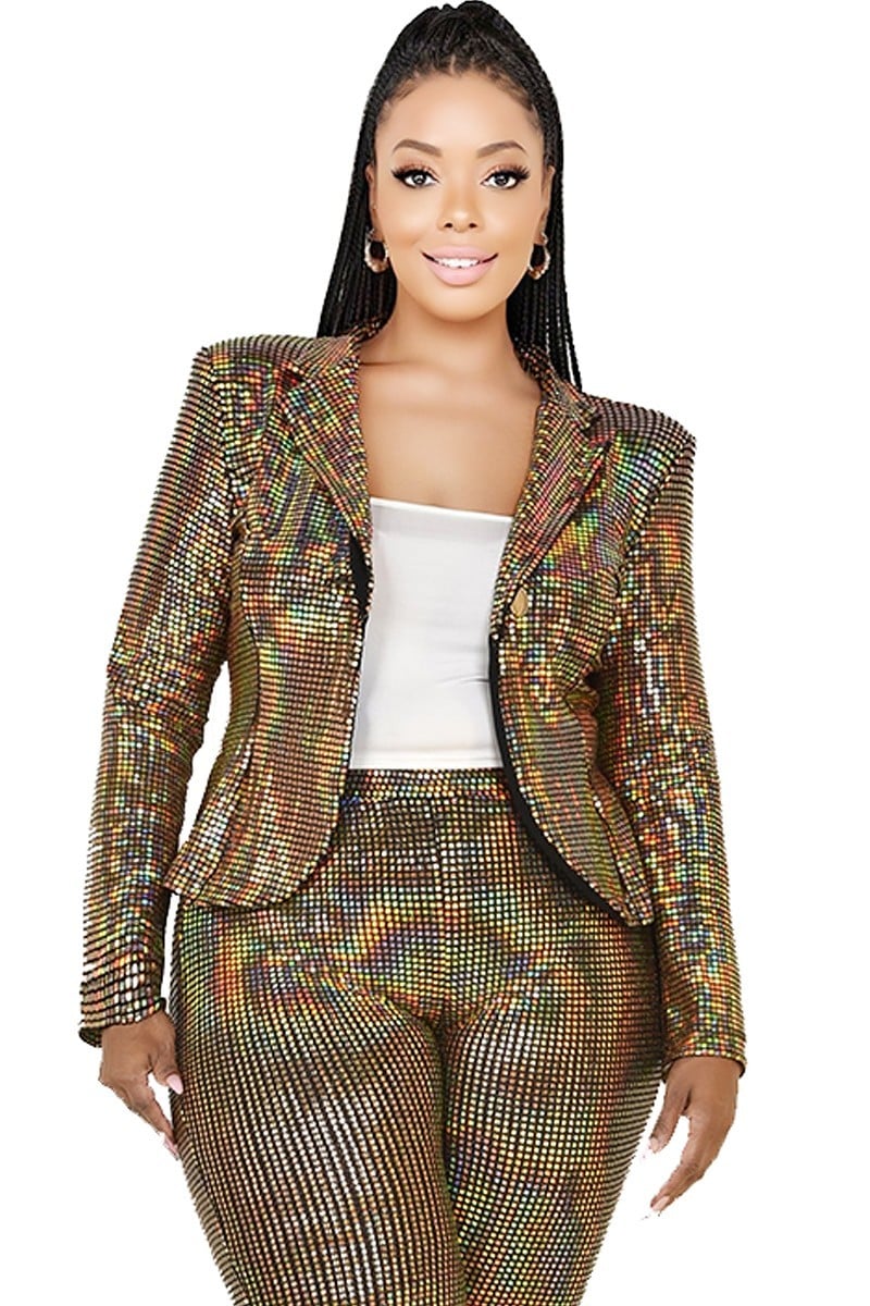 Charleston Nights Plus Disco Metallic Sequins 2 Piece Jacket Set