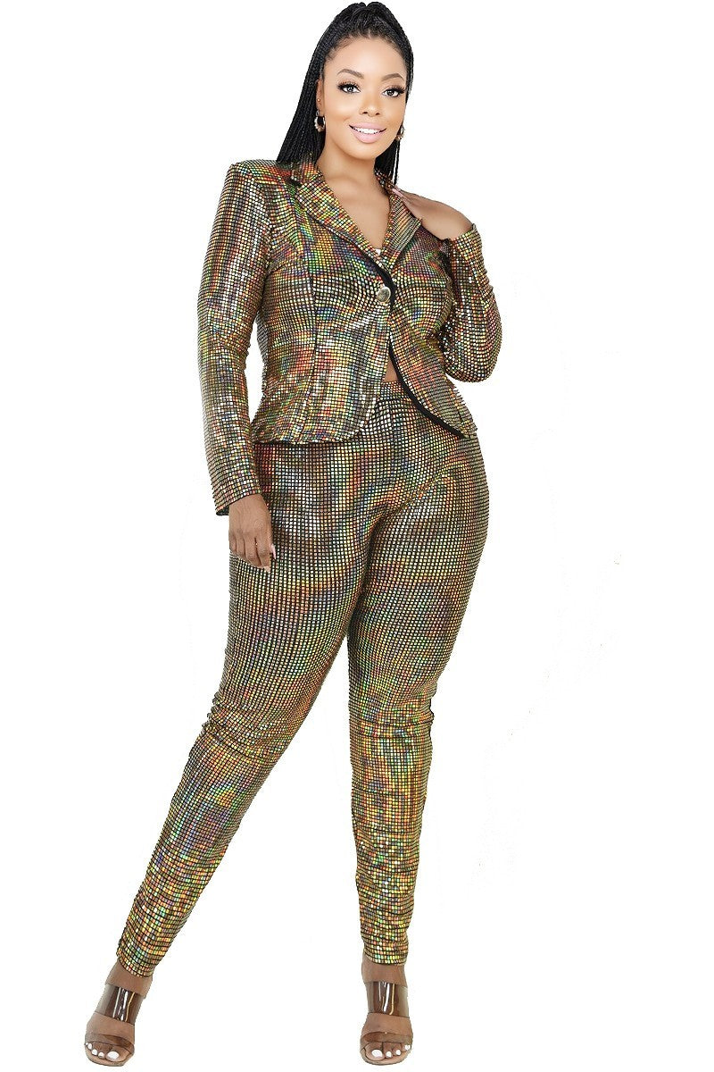 Charleston Nights Plus Disco Metallic Sequins 2 Piece Jacket Set