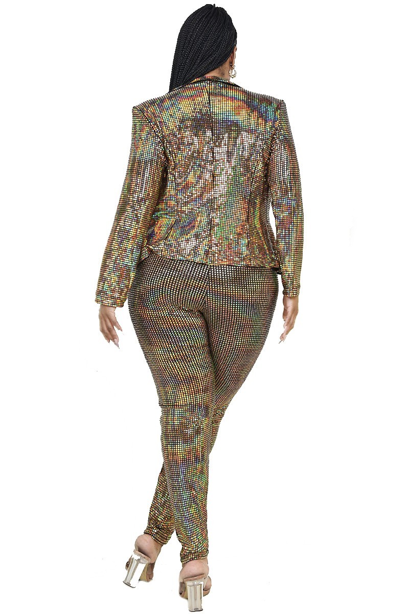 Charleston Nights Plus Disco Metallic Sequins 2 Piece Jacket Set