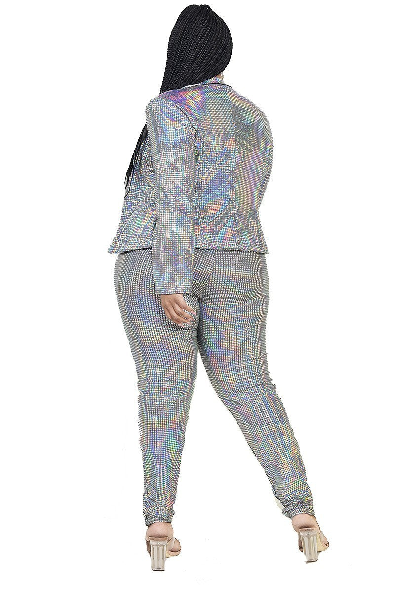 Charleston Nights Plus Disco Metallic Sequins 2 Piece Jacket Set