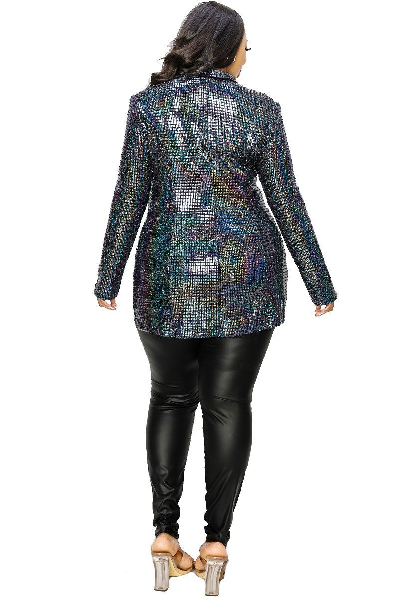 Charleston Nights Plus Disco Metallic Sequins Double Breasted Blazer