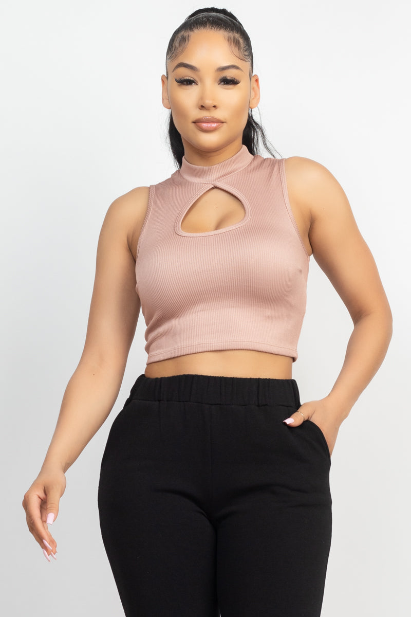 Mock Keyhole-front Crop Top