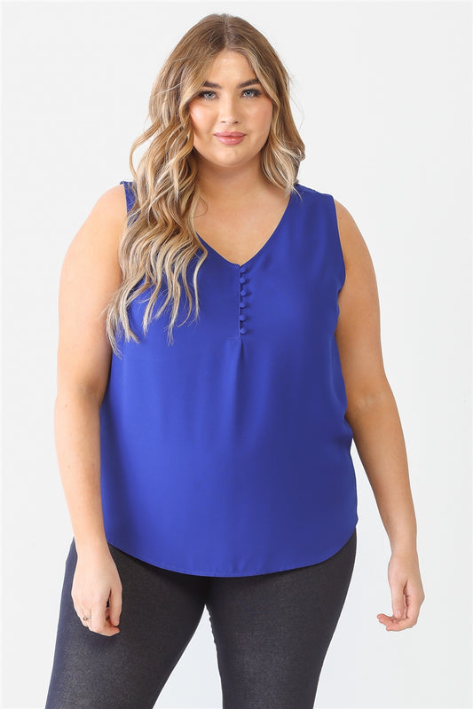 Plus Button Up Detail Sleeveless Top