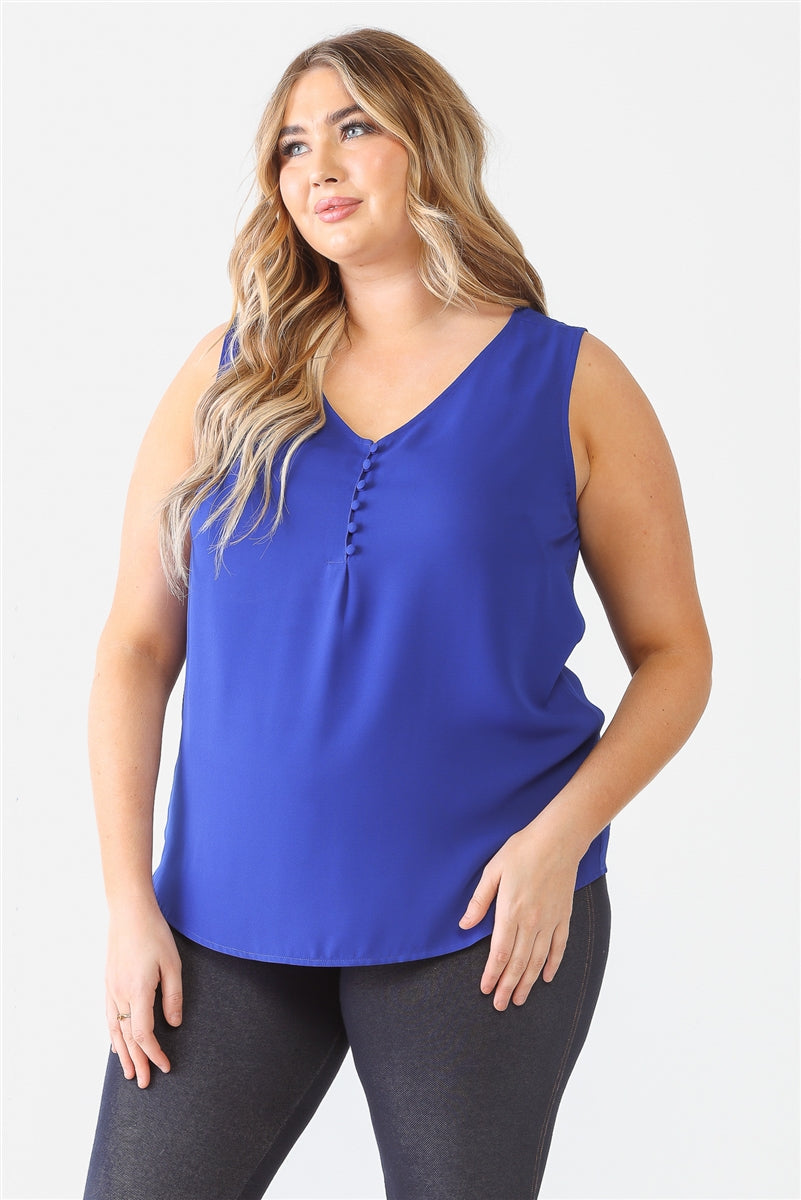 Plus Button Up Detail Sleeveless Top