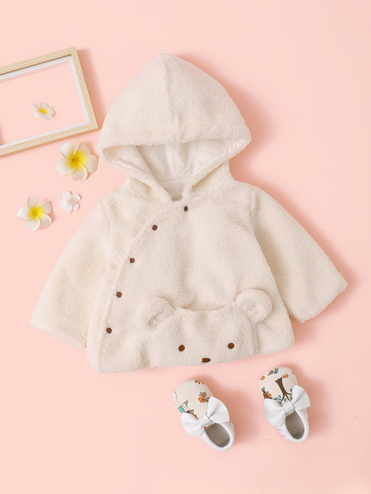 Baby Girl Bear Pocket Hooded Teddy Jacket