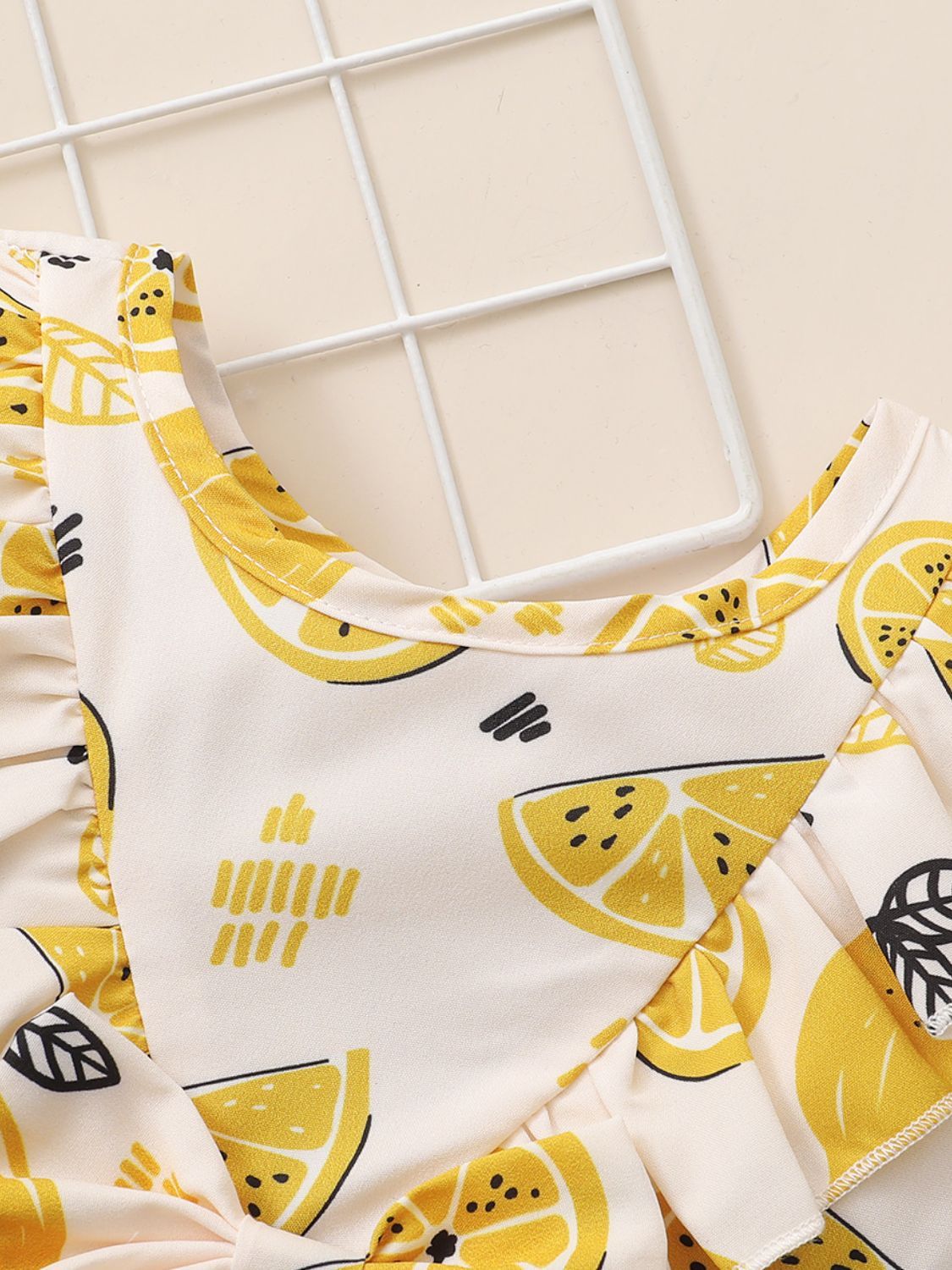 Girls Lemon Print Sleeveless Top and Distressed Denim Shorts Set