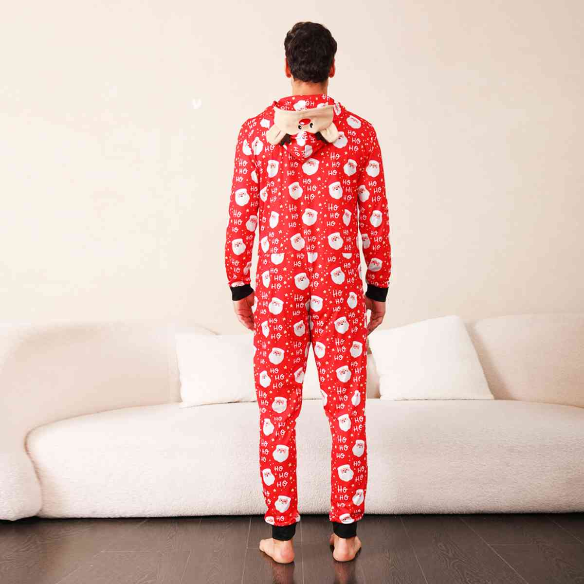 Santa Print Hooded Jumpsuit