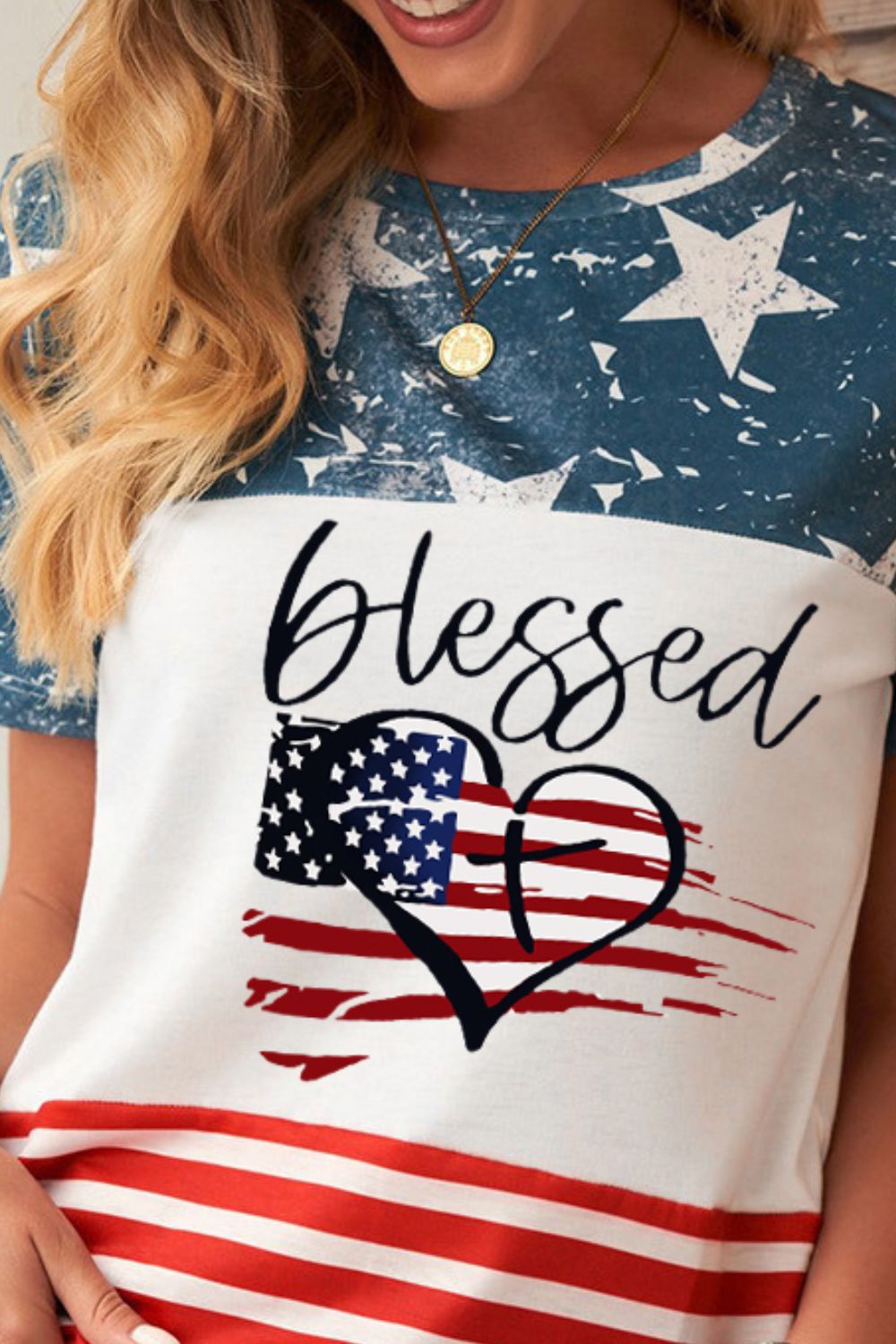 BLESSED Stars and Stripes Color Block T-Shirt