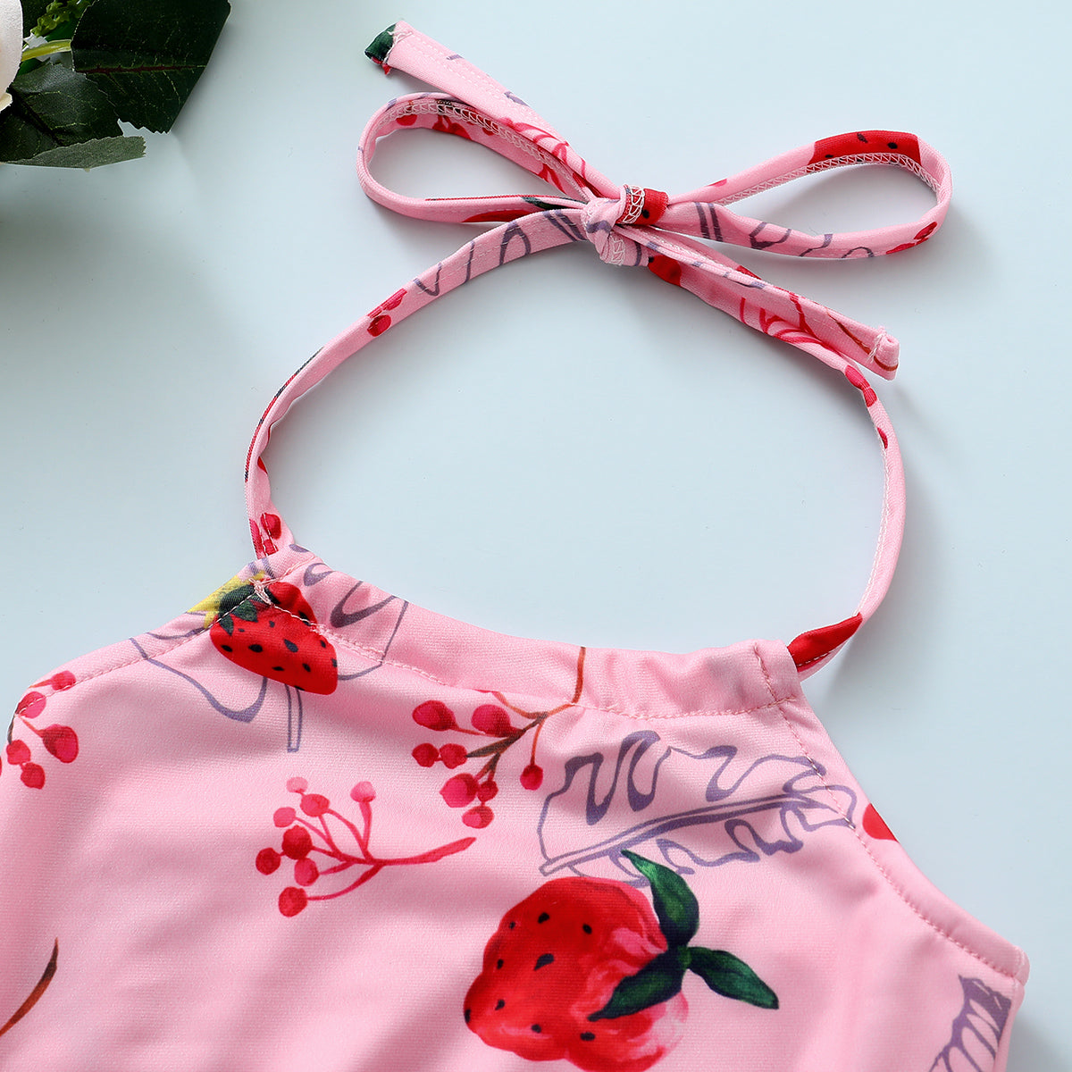 Baby Girl Strawberry Print Halter Neck Romper