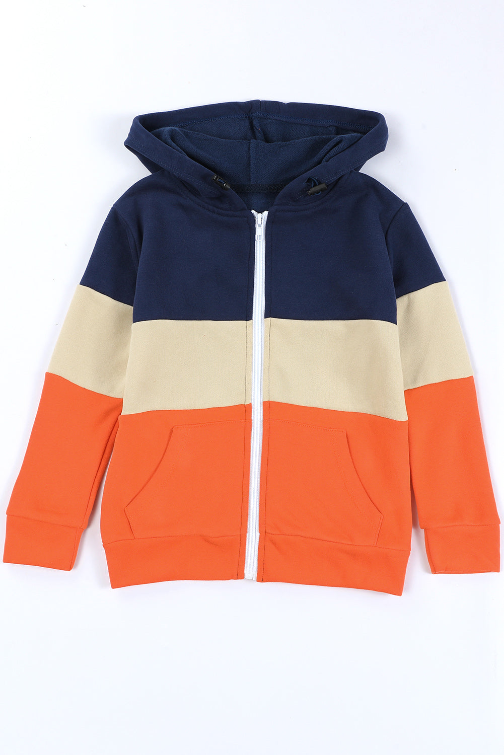 Girls Color Block Zip-Up Hooded Jacket with Pockets