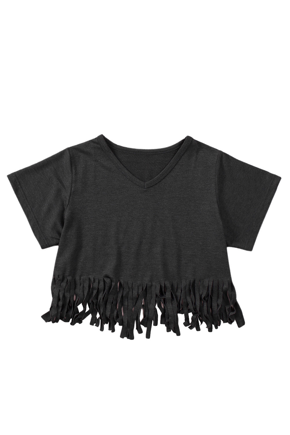 Fringe Hem V Neck T Shirt