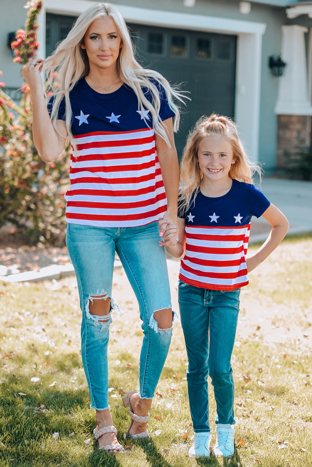 Girls Stars and Stripes Round Neck T-Shirt