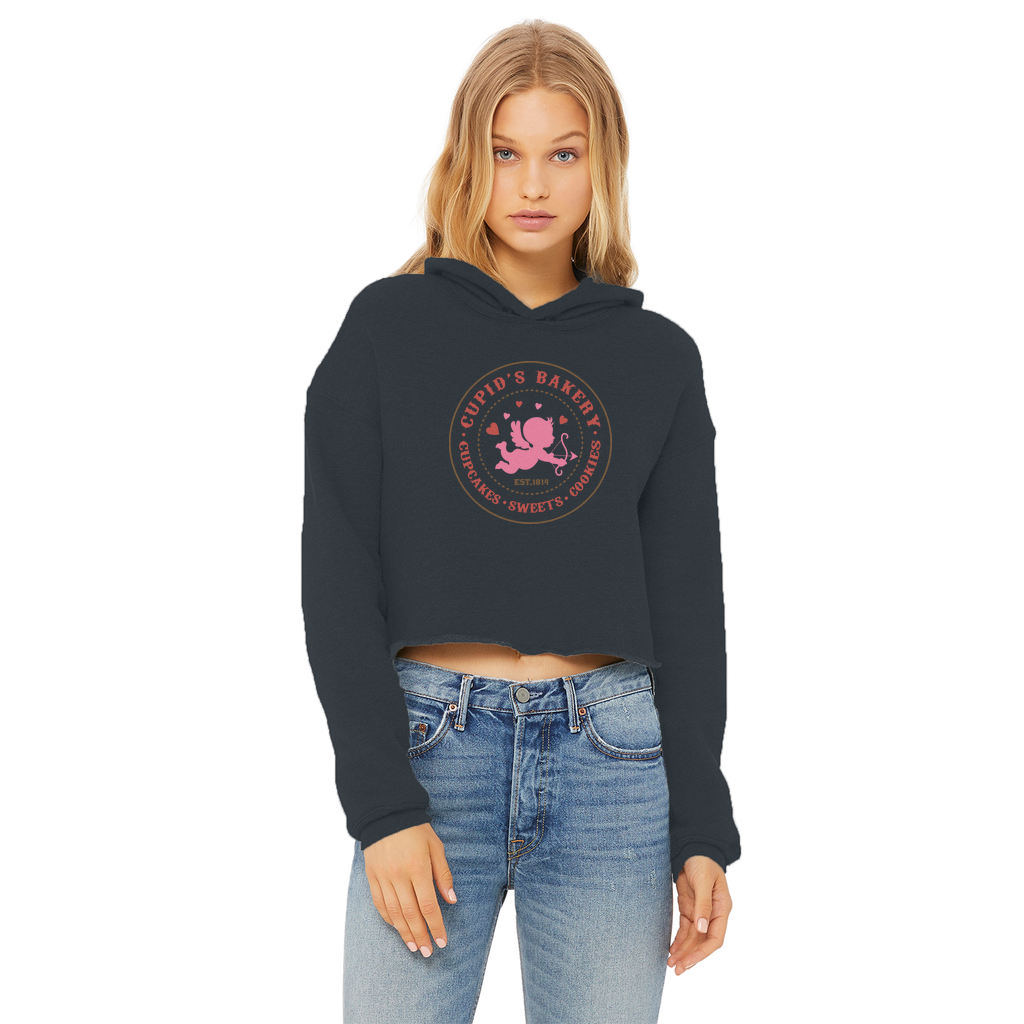 Valentine's Day Ladies Cropped Raw Edge Hoodie