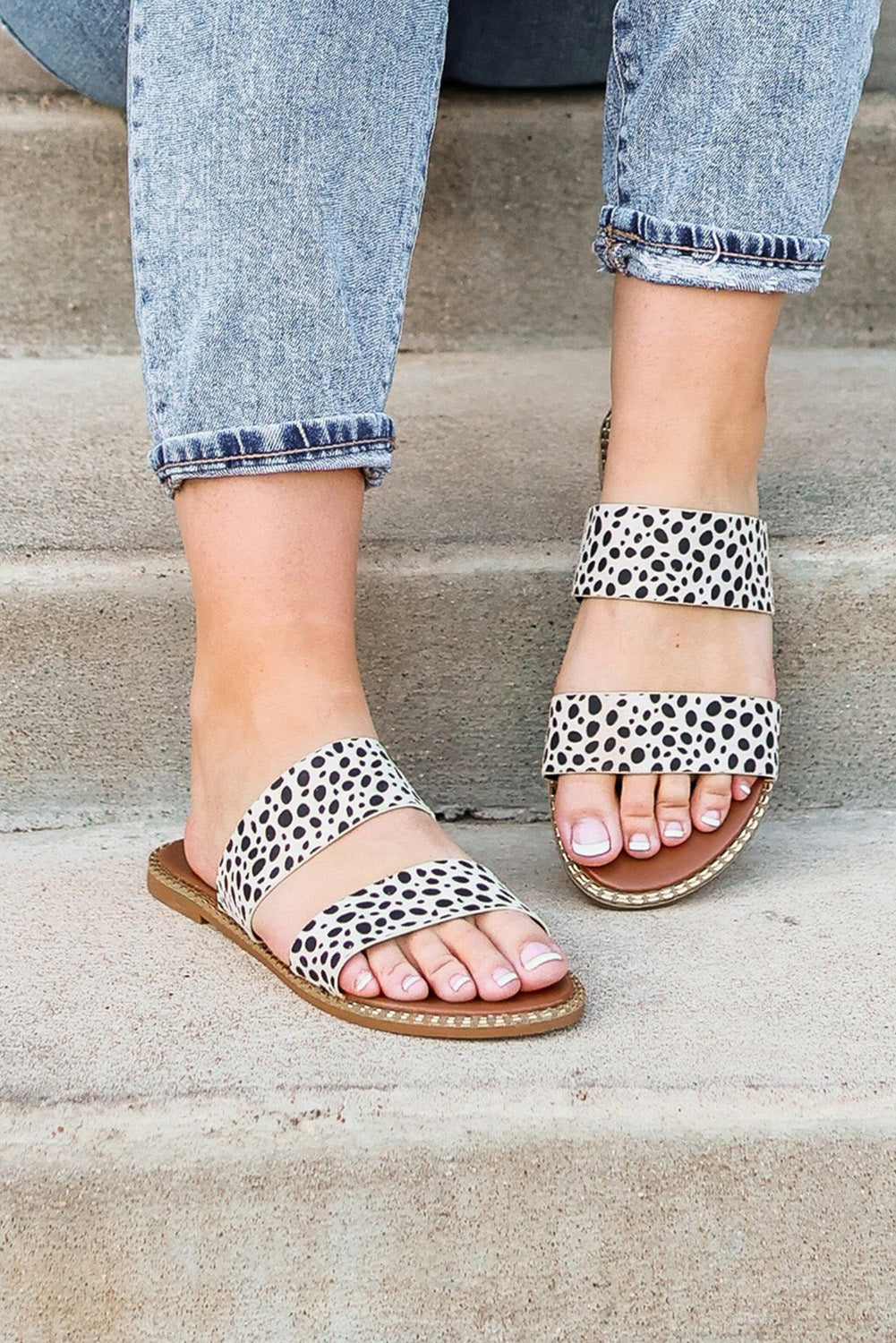 Dalmatian Print Suedette Slide Sandals