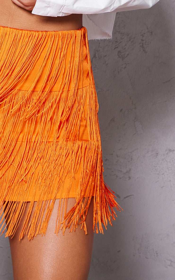 Bright Orange Tassel Detail Mini Skirt