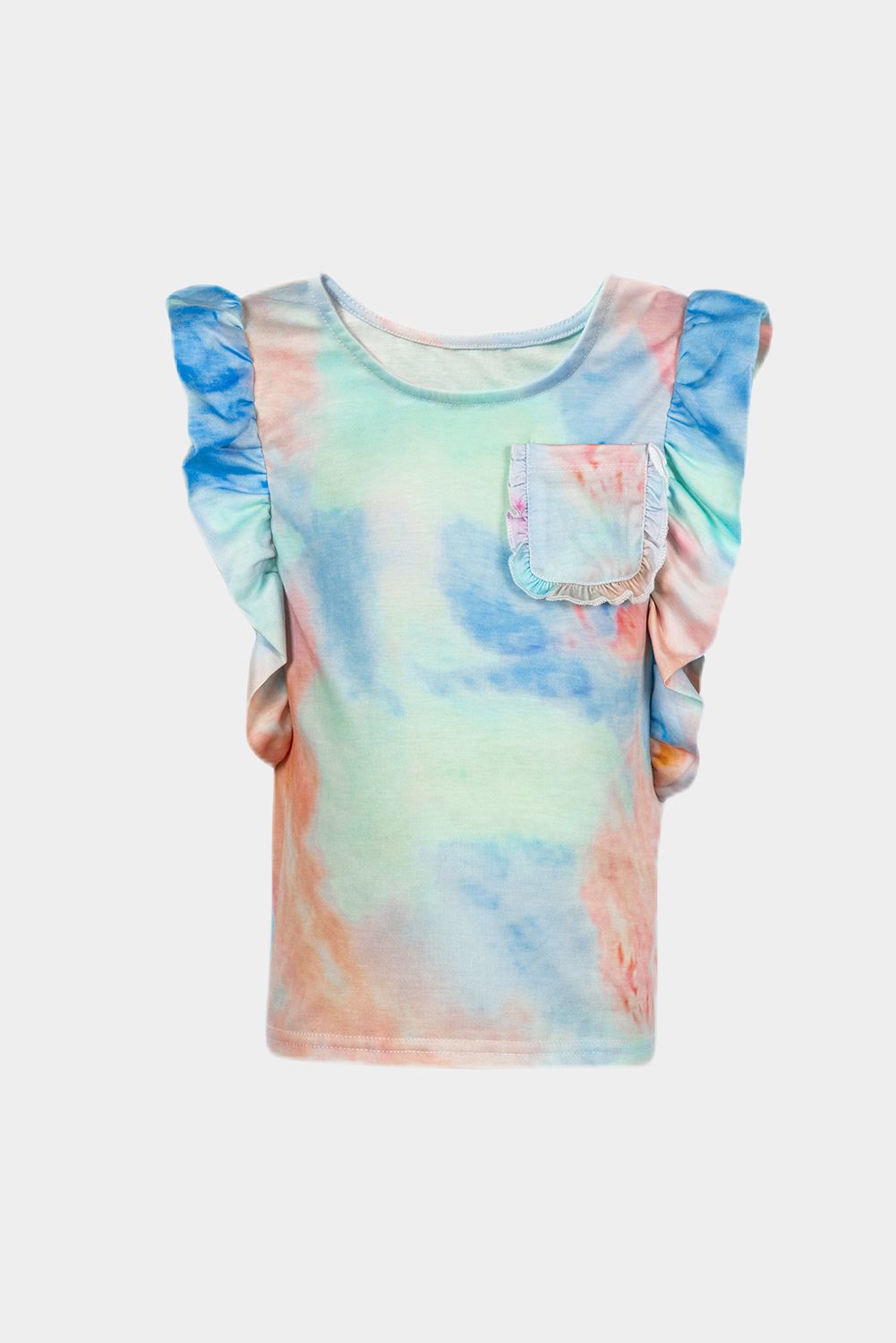 Girls Tie-Dye Ruffle Shoulder Top