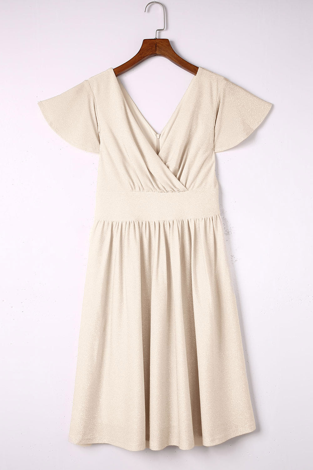 Khaki V Neck Wrap Ruched Flowy Midi Dress