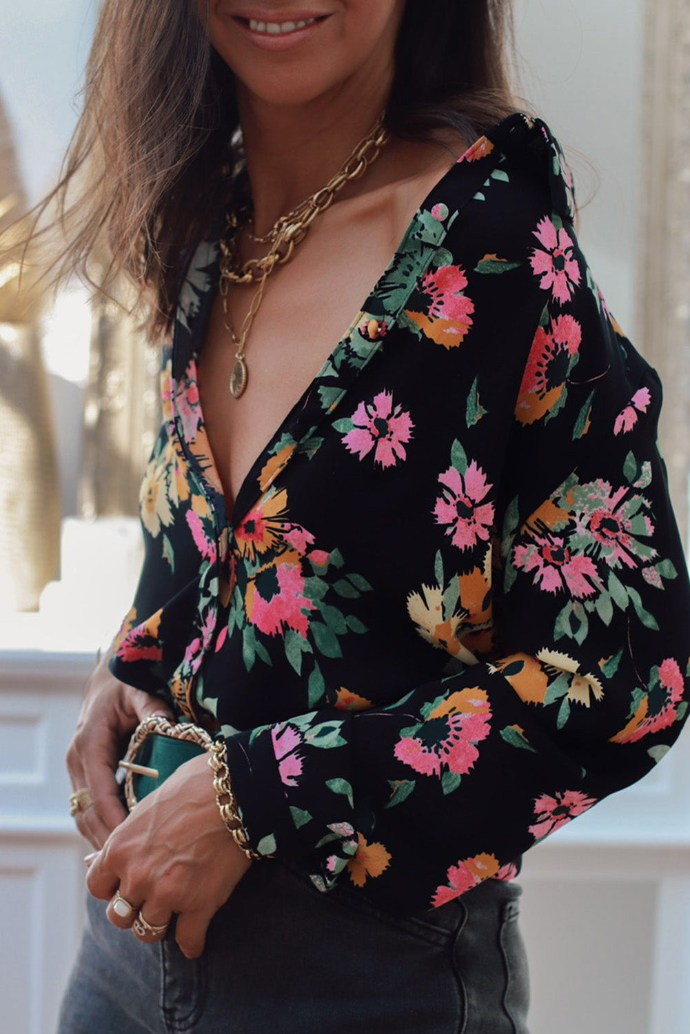 Floral Button Down Long Sleeve Shirt