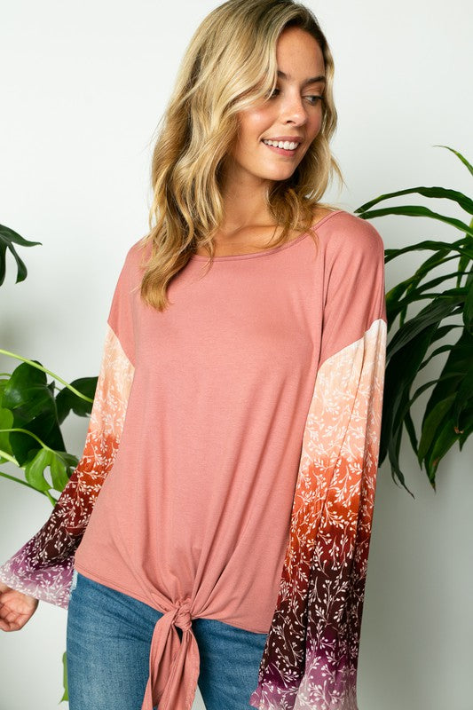 TIE DYE OMBRE MIXED WIDE SLEEVE TOP