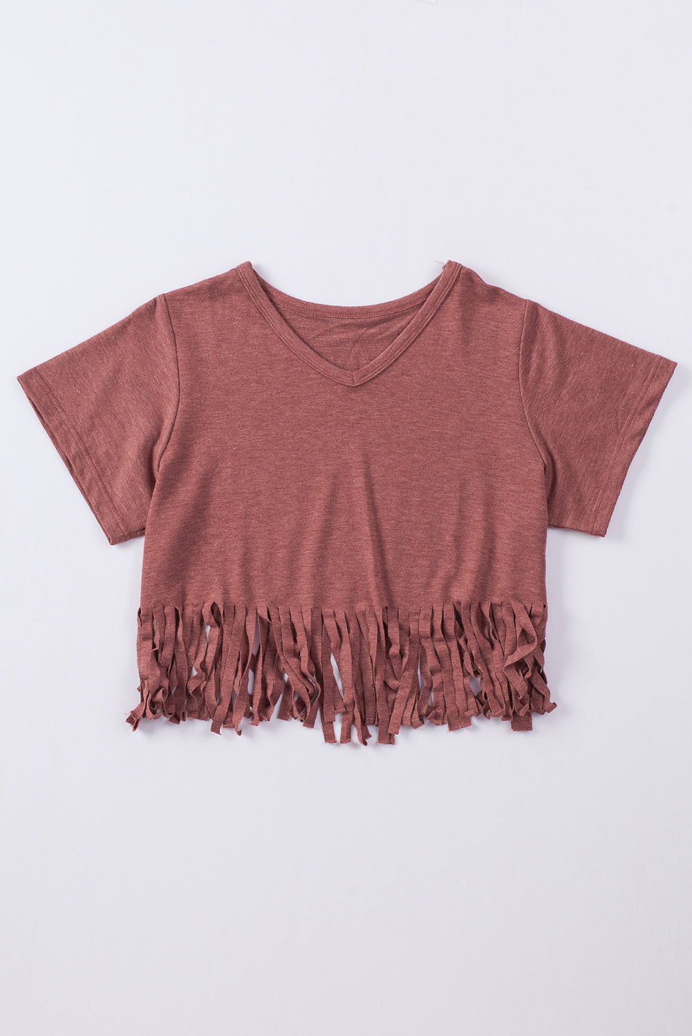 Fringe Hem V Neck T Shirt