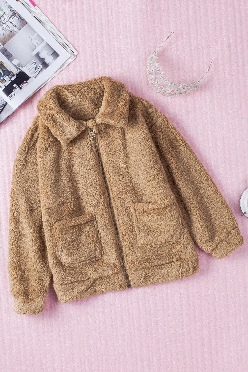 Girls Zip-Up Collared Sherpa Jacket