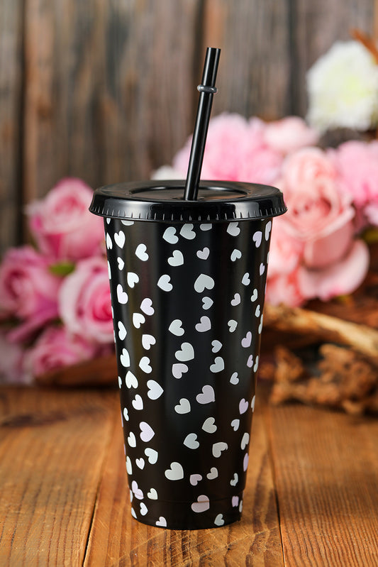 5pcs/pack Valentine Heart Print Plastic Straw Cup