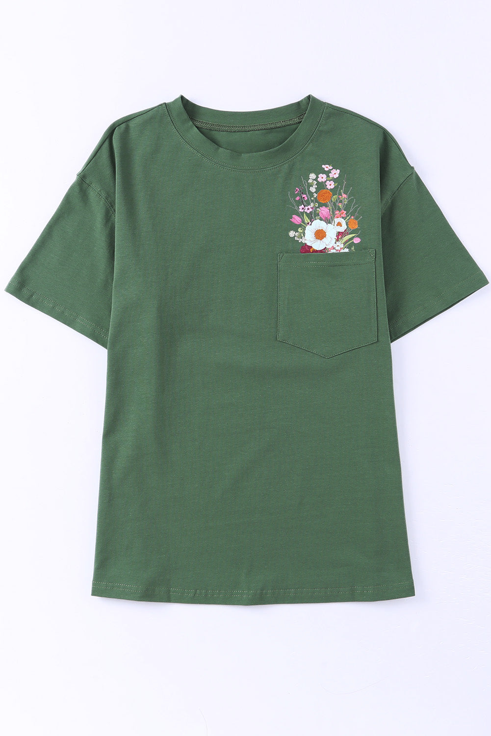 Embroidered Round Neck Pocket Tee