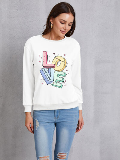 LOVE Round Neck Long Sleeve Sweatshirt