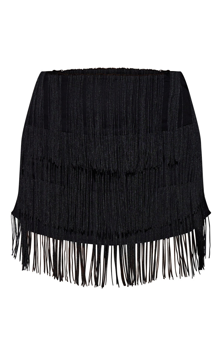 Black Woven Tassel Mini Skirt