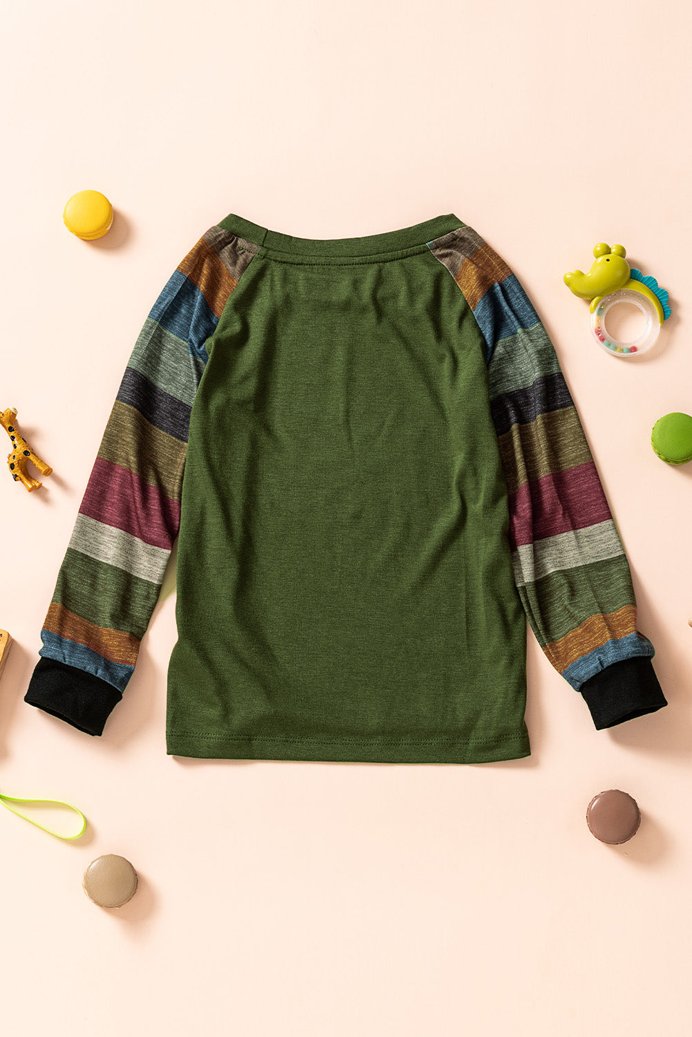 Girls Striped Raglan Sleeve Round Neck Top