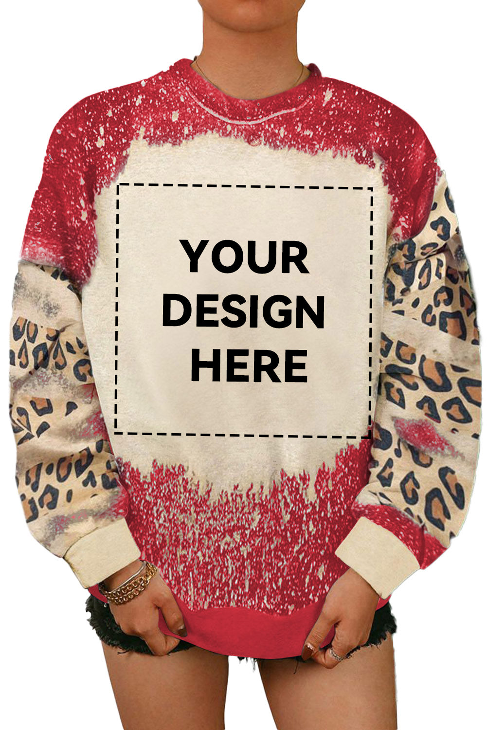 Merry Christmas Multi Tree Print Leopard Sleeve Sweatshirt