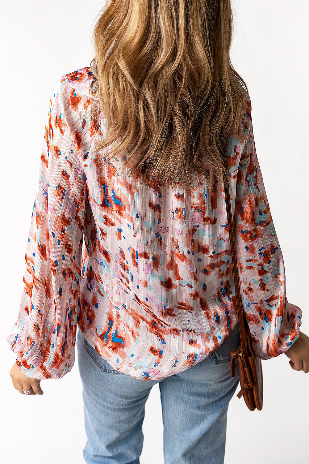 Printed Ruffled Balloon Sleeve Blouse