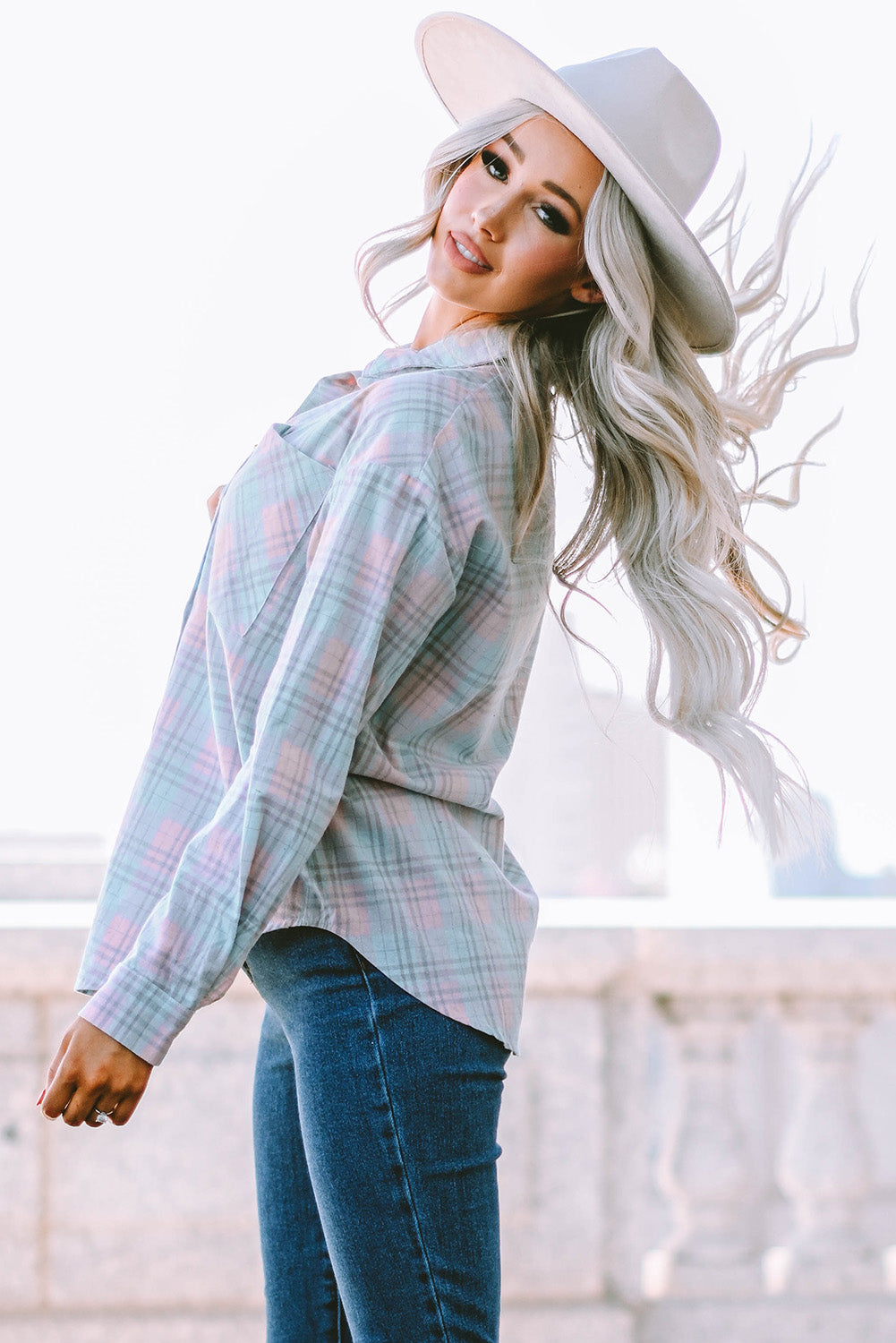 Plaid Button-Up Dropped Shoulder Shirt