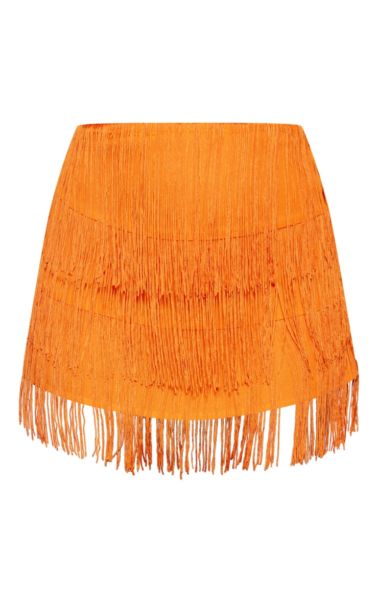 Bright Orange Tassel Detail Mini Skirt