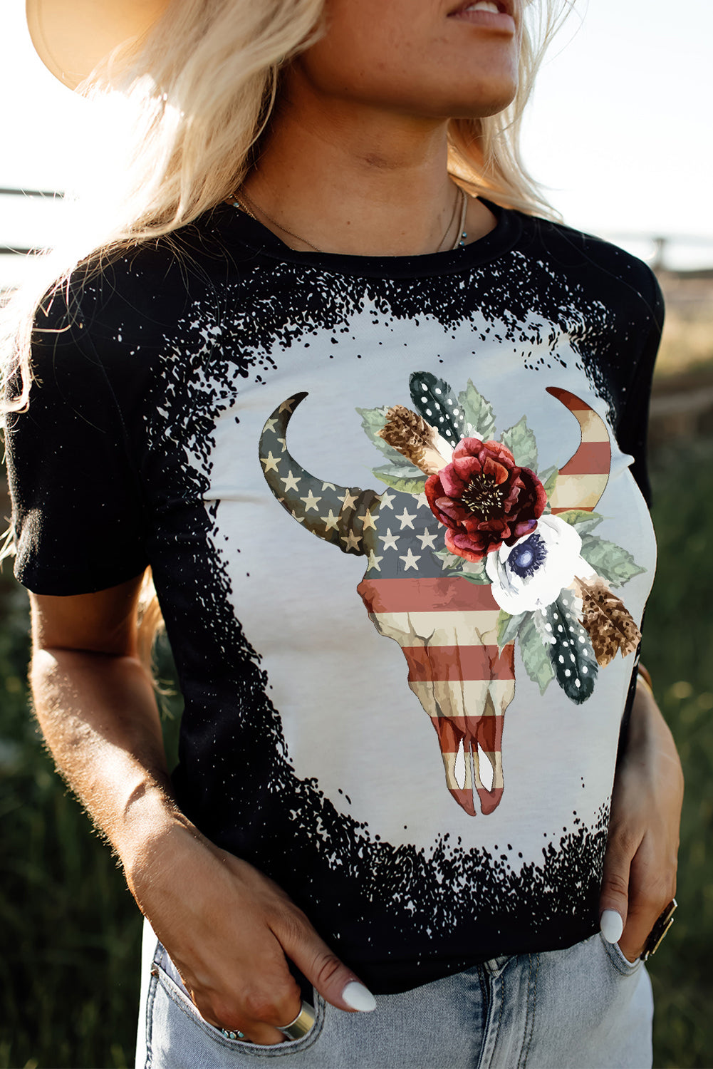 US Flag Bull Beetlejuice Bleached T Shirt