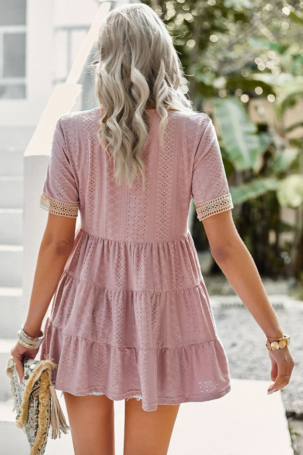 Contrast Short Sleeve Tiered Blouse