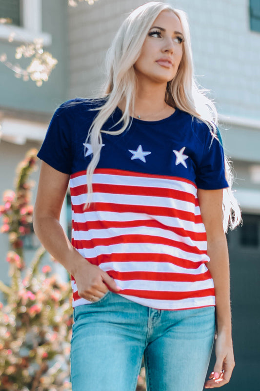 Women Stars and Stripes Round Neck T-Shirt