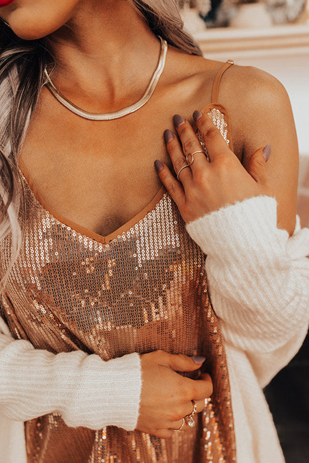 Spaghetti Straps Sequin Tank Top