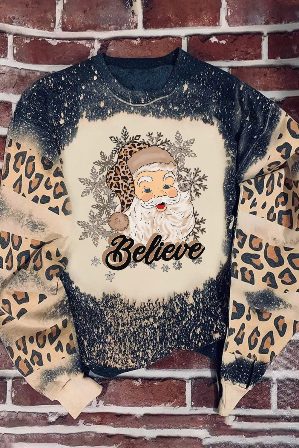 Merry Christmas Multi Tree Print Leopard Sleeve Sweatshirt