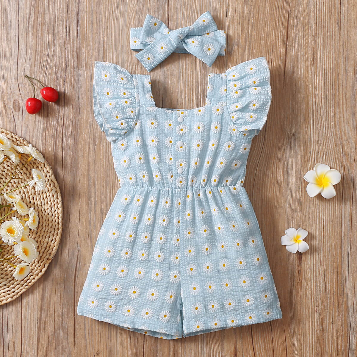 Baby Girl Daisy Print Flutter Sleeve Romper